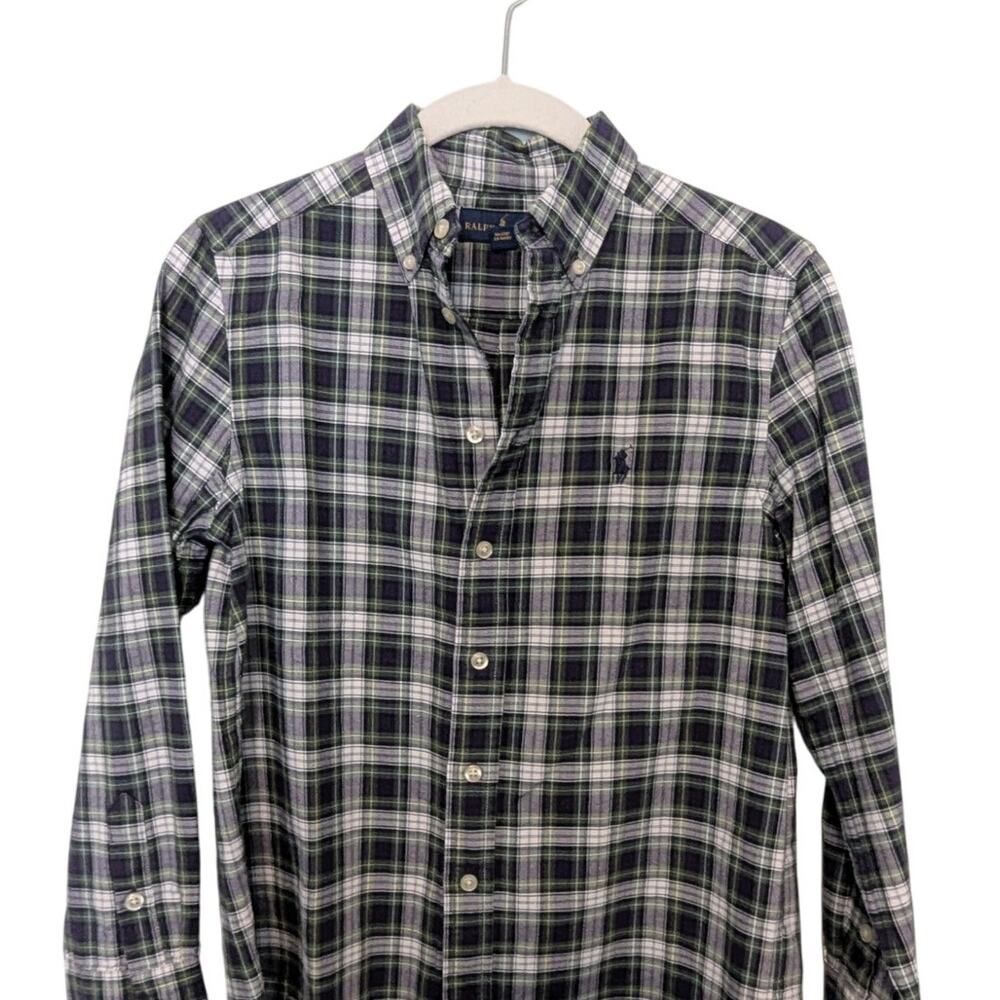 Ralph Lauren Boys Shirt Sz M 10-12. Blue/Green Tartan Plaid, 100% Cotton.